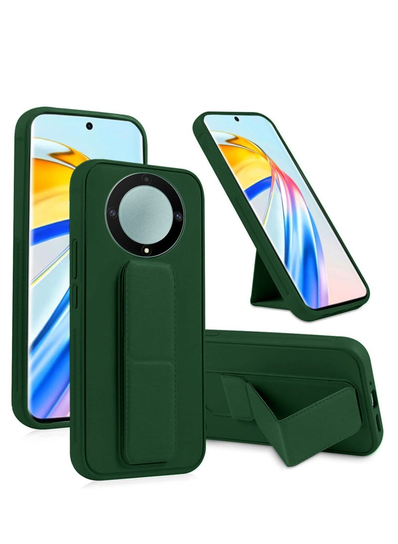 Techie Premium Silicone Magnetic Secure Hand Grip Case Holder with Foldable Kickstand for Honor X9b – Dark Green  - Image 1