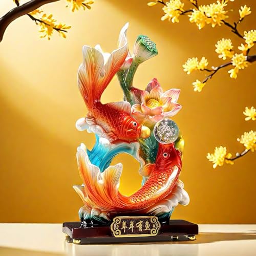 SHTWX Large 13 Inch Chinese Feng Shui Fish Statue Sculpture Frgurine Good Lucky Gift for FengShui Lover Desktop Display Decorative Decoration - Image 3