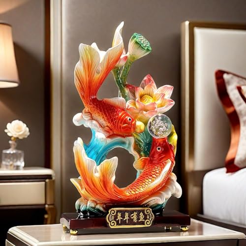 SHTWX Large 13 Inch Chinese Feng Shui Fish Statue Sculpture Frgurine Good Lucky Gift for FengShui Lover Desktop Display Decorative Decoration - Image 1