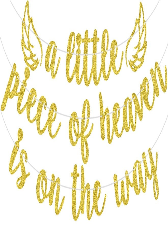 ZACHAKO Gold Glitter A Little Piece of Heaven is on the Way Banner, Wings Angle Baby Shower Decor, Haven Sent Baby's Birthday Gender Reveal Party Decorations Supplies - Image 1