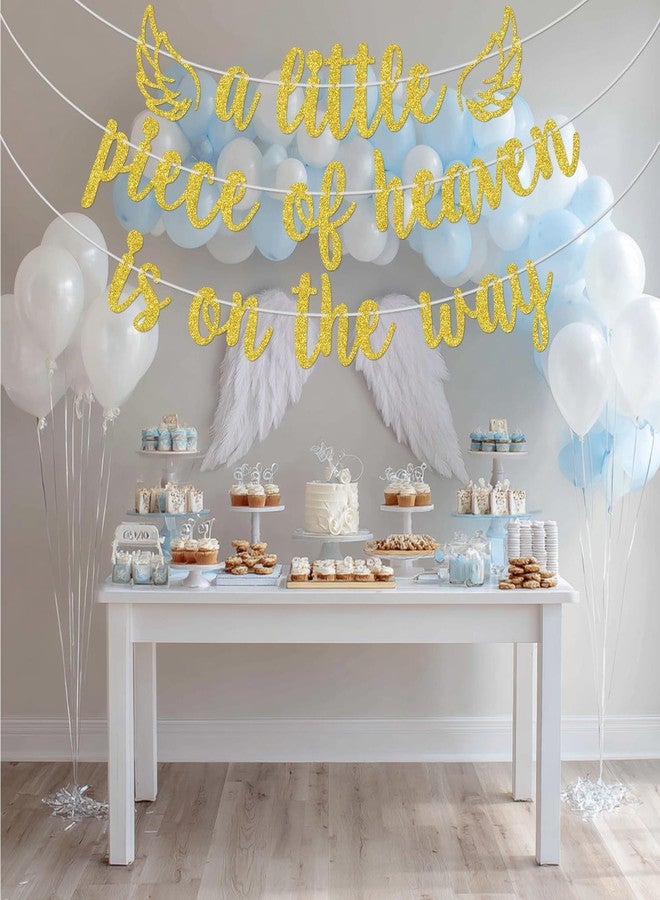 ZACHAKO Gold Glitter A Little Piece of Heaven is on the Way Banner, Wings Angle Baby Shower Decor, Haven Sent Baby's Birthday Gender Reveal Party Decorations Supplies - Image 4