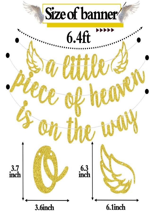ZACHAKO Gold Glitter A Little Piece of Heaven is on the Way Banner, Wings Angle Baby Shower Decor, Haven Sent Baby's Birthday Gender Reveal Party Decorations Supplies - Image 2