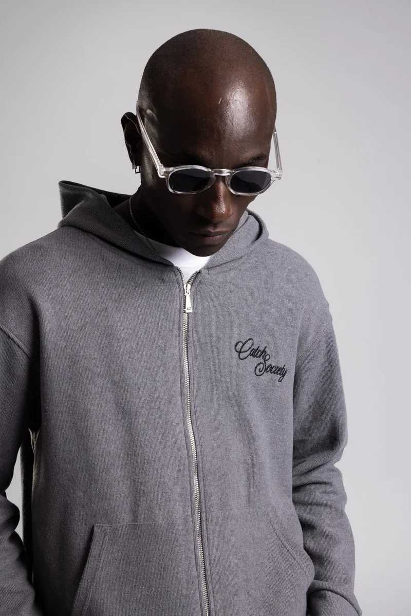 Catch Double-Sided Zip Hooded Knit Sweatshirt