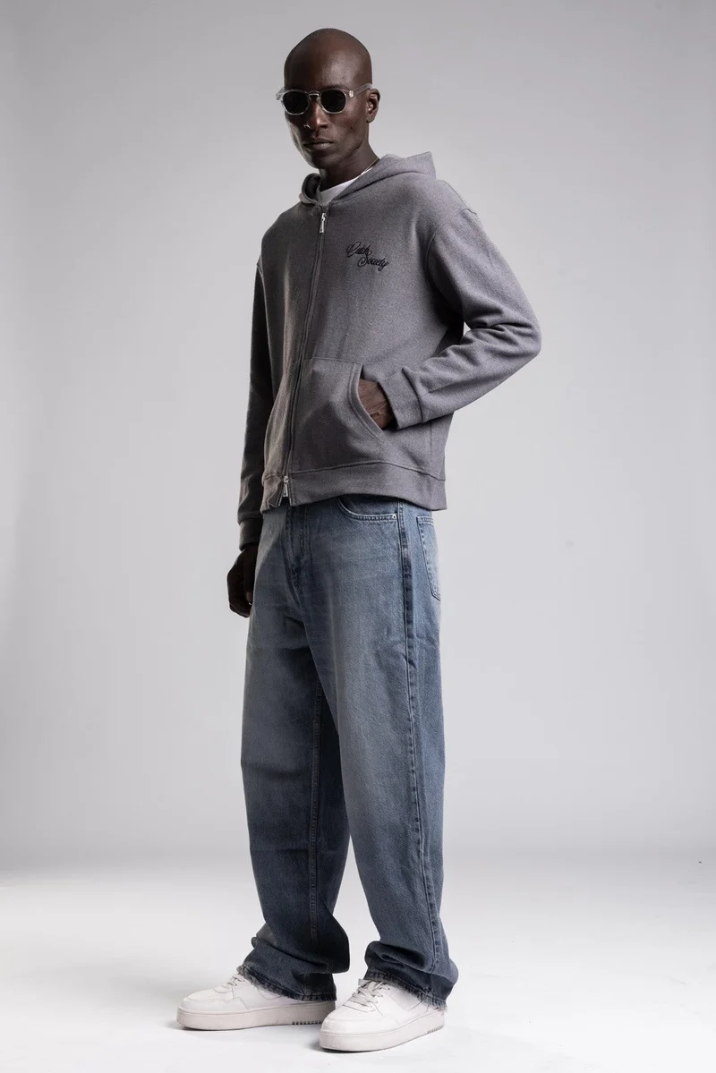 Catch Double-Sided Zip Hooded Knit Sweatshirt