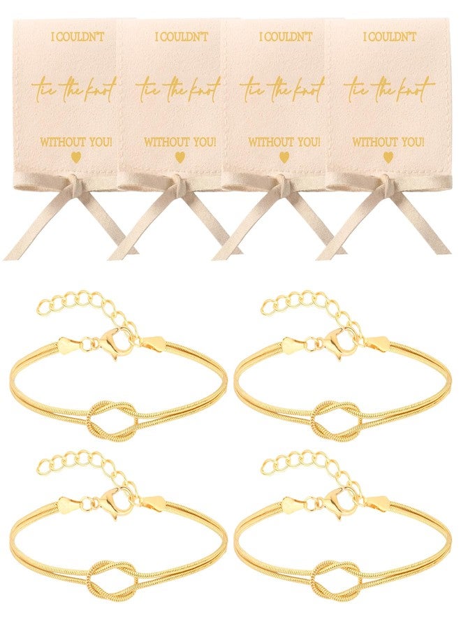 Ohmique 4 Pcs Bridesmaid Proposal Gifts - Bridesmaid GIfts Tie The Knot Bracelet Adjustable Gold Chain, I Couldn’t Tie a Knot Without You Gold Bracelet for Bridal Party Favors Proposal Wedding Gift Sets - Image 1