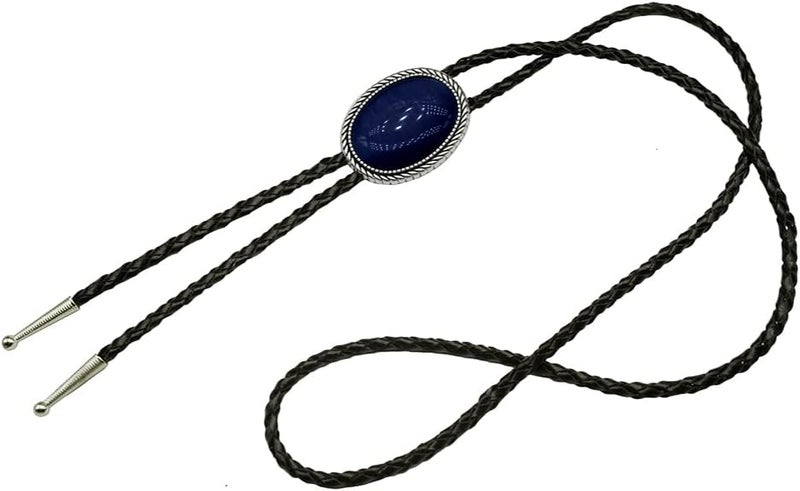 Moranse Bolo Tie With Emerald Blue and Black or More Colors Stone Celtic Style Genuine and Cowhide Rope - Image 2