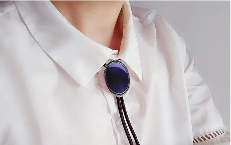 Moranse Bolo Tie With Emerald Blue and Black or More Colors Stone Celtic Style Genuine and Cowhide Rope - Image 5