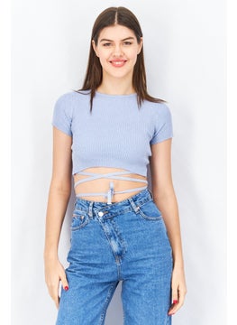 Women Crew Neck Short Sleeve Metallic Crop Top, Light Blue - pzsku/Z45EC325C28217C4BC16FZ/45/_/1737727993/97407d8c-14f8-4a5d-bb01-d38d89b5c6b1