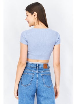 Women Crew Neck Short Sleeve Metallic Crop Top, Light Blue - pzsku/Z45EC325C28217C4BC16FZ/45/_/1737727998/33bebb86-7efd-446f-9e2c-d7f7b33ab72f