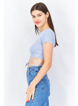 Women Crew Neck Short Sleeve Metallic Crop Top, Light Blue - pzsku/Z45EC325C28217C4BC16FZ/45/_/1737728006/3fd52a80-a8a1-4971-8b86-98f6c65591f7