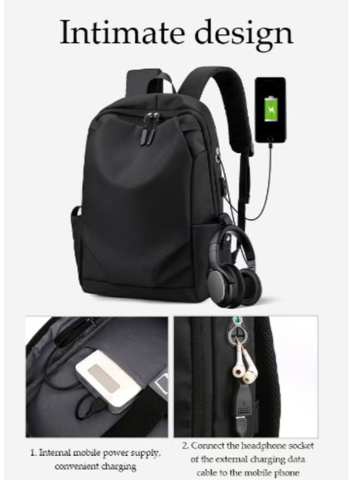 DUNISO Large Capacity Nylon Fabric Shoulders Bag,Waterproof Laptop Backpack With USB Charge Port And headphone Jack Suitable for 15.6-Inch Laptops For Travel,Business,Black - Image 3