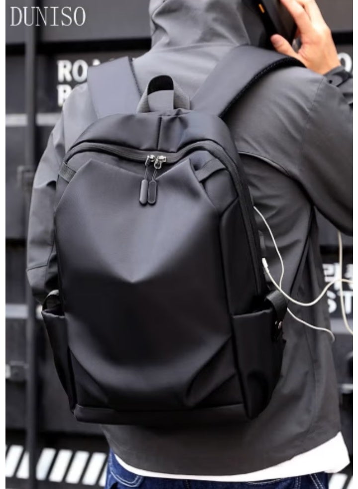 DUNISO Large Capacity Nylon Fabric Shoulders Bag,Waterproof Laptop Backpack With USB Charge Port And headphone Jack Suitable for 15.6-Inch Laptops For Travel,Business,Black - Image 1