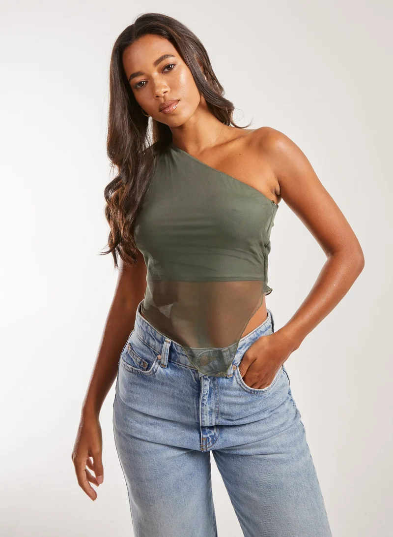 بينك فانيلا Mesh One Shoulder Hanky Top