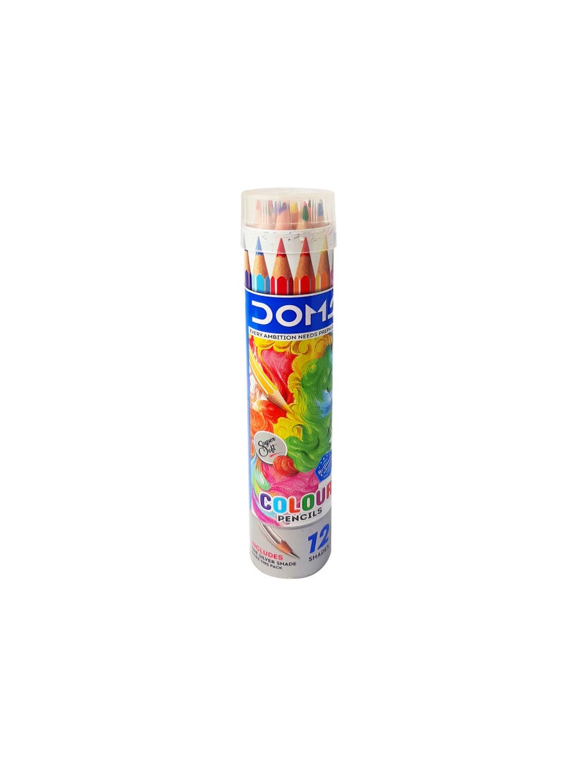 DOMS Color Pencil Round Small Tin, Set of 12 Shades with One Free Silver Shade - Image 1