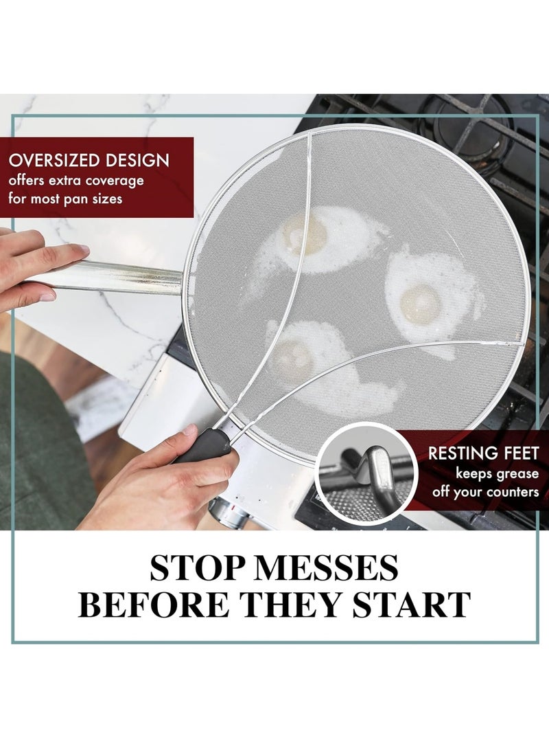 M MIAOYAN Splatter Screen for Frying Pan Stainless Steel Grease Splatter Guarder for Cover Oil Splash when Cooking Fried Chicken or Popcorn  - Image 3