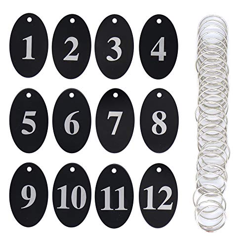 StayMax Aluminum Alloy Oval Number Tag Key Tag with Key Rings (1-25, Black) - Image 1