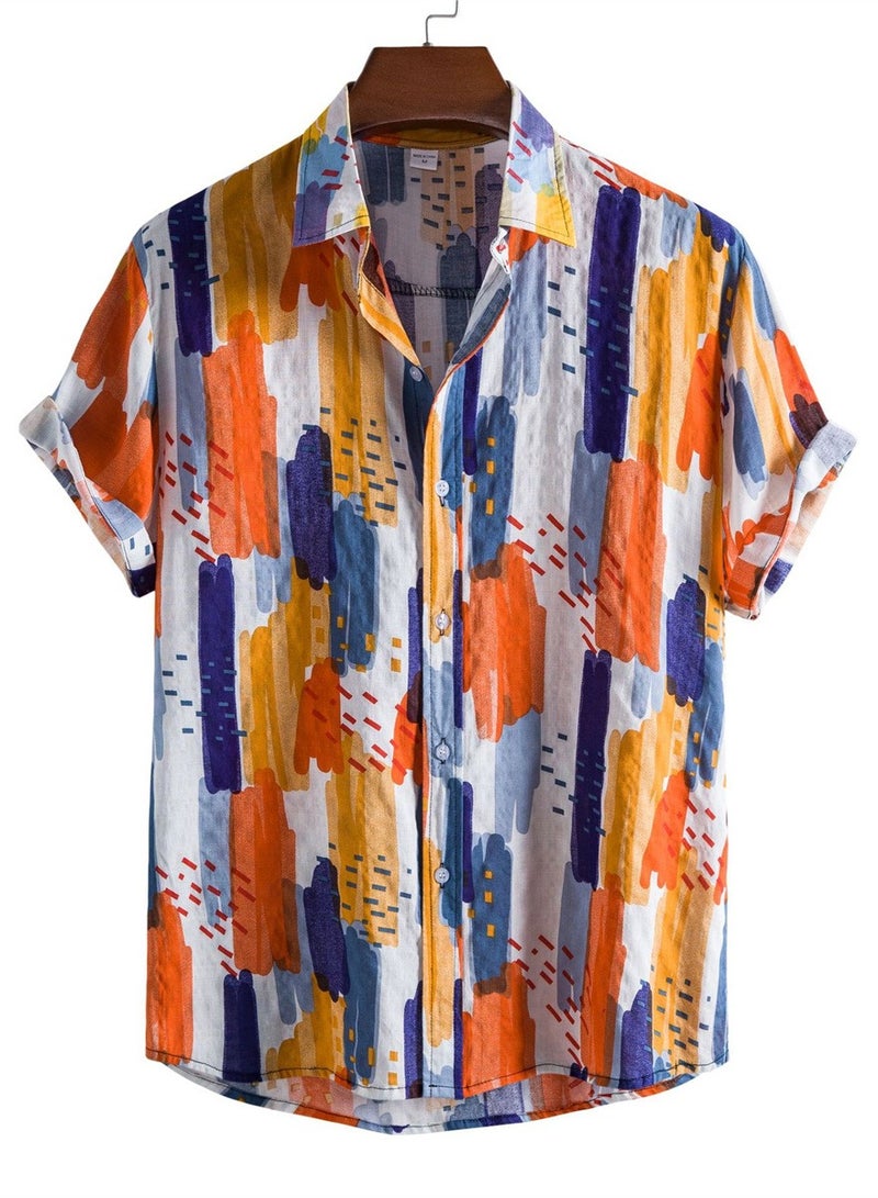 Summer new floral men's casual short-sleeved floral shirt - Image 1