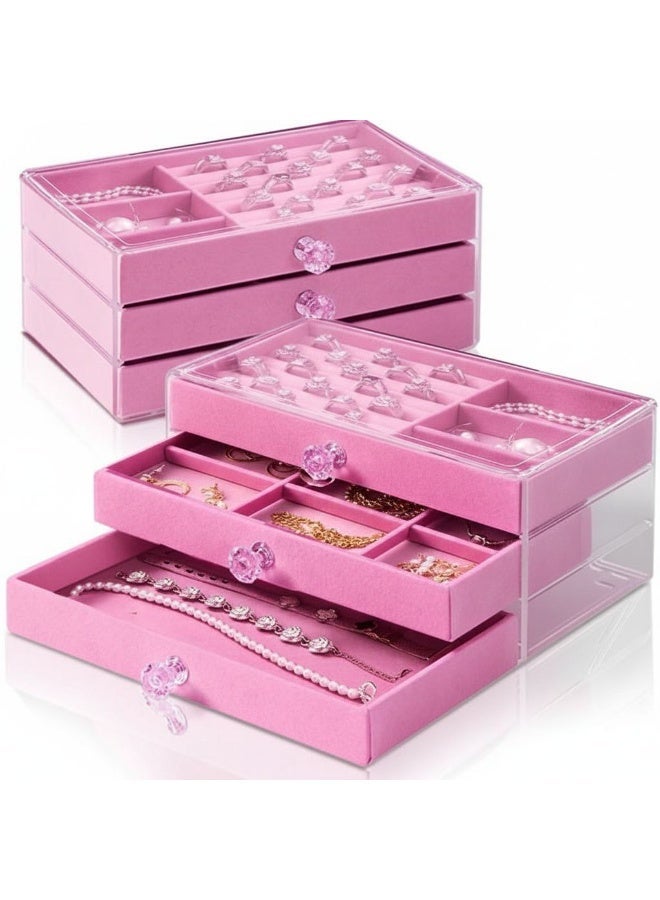 Acrylic Accessory Organizer Box, Jewelry, Makeup, and Cosmetics Case, Women's 3-Tier Organizer, Holder for Chains, Earrings, Bracelets, Rings, and Watches, Soft Velvet, Accessories Organizer, Velvet, Three-Tier Jewelry Box for Storing Earrings, Bracelets, Rings, Necklaces, and Watches, Large 3-Tier Jewelry Box Organizer, Velvet Jewelry Box, Jewelry Organizer with Lock, Jewelry Display Stand for Watches, Makeup, and Necklaces, Accessories and Makeup Case, Makeup Brush and Accessories Organizer, Gold, Silver, and Accessories Organizer - Image 1