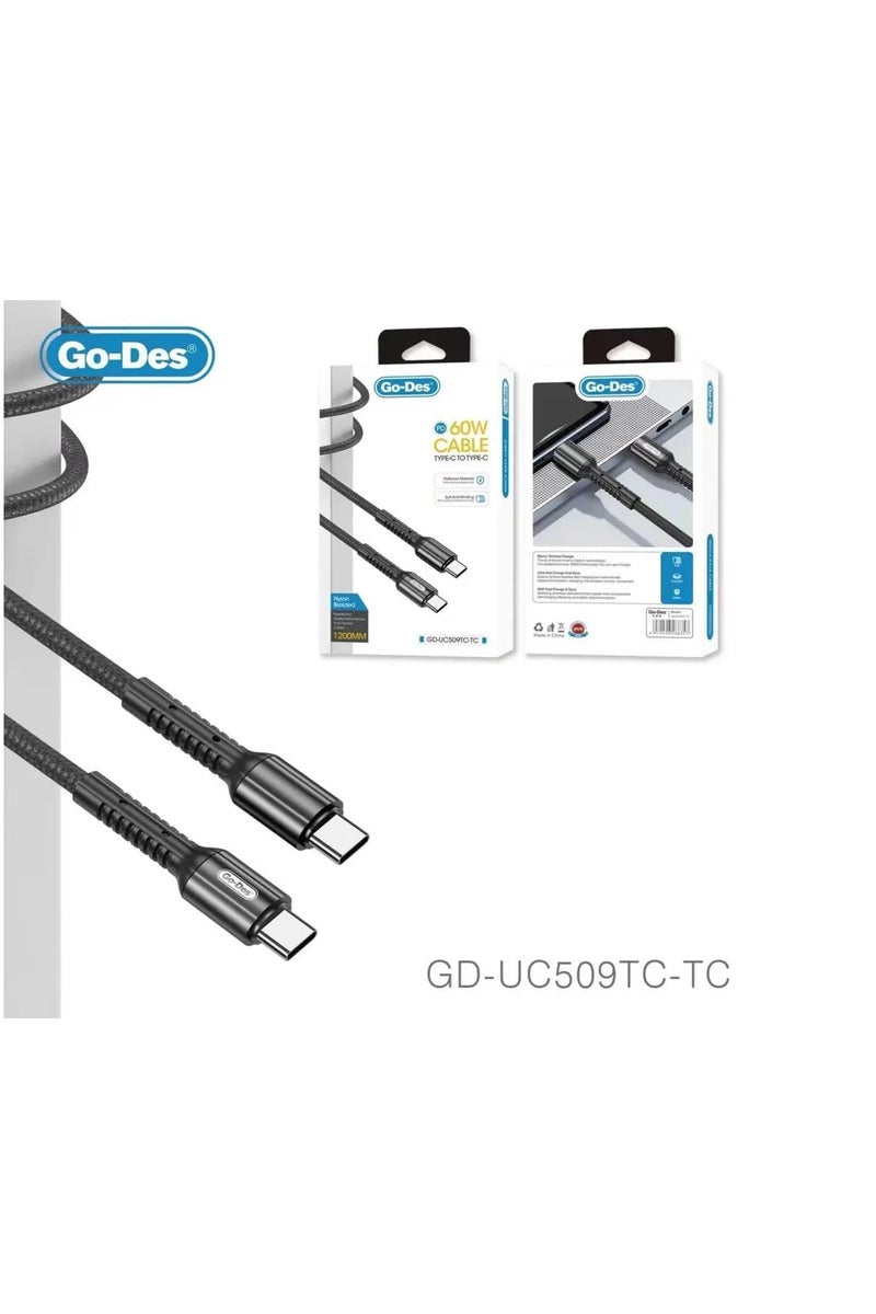 Go-Des USB Fast Charging Cable Aluminum Alloy Nylon Braided Type-C Micro Lightning to USB-A USB-C - Image 1