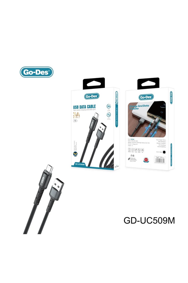 Go-Des USB Fast Charging Cable Aluminum Alloy Nylon Braided Type-C Micro Lightning to USB-A USB-C - Image 3
