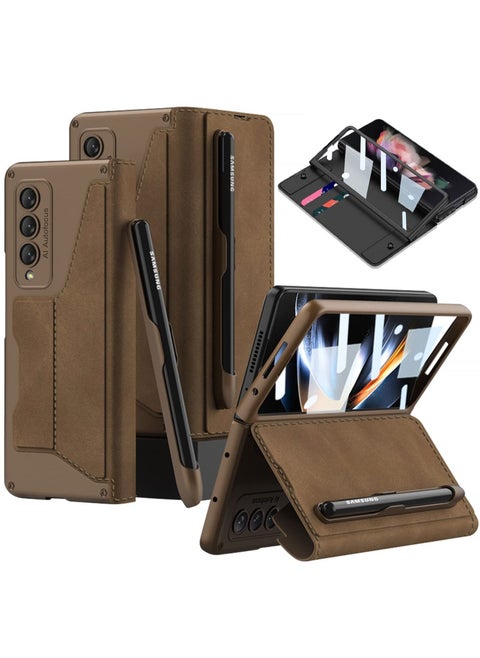 حافظة هاتف متوافقة مع Samsung Galaxy Z Fold 5/ Z Fold 4/ Z Fold 3 5G مع فتحة قلم S وحامل غشاء مقوى مقاوم للخدش وفتحة للبطاقة، قطعة واحدة