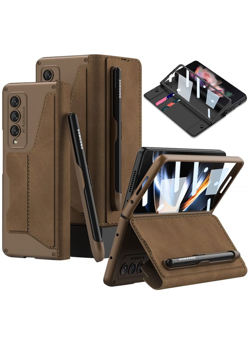 حافظة هاتف متوافقة مع Samsung Galaxy Z Fold 5/ Z Fold 4/ Z Fold 3 5G مع فتحة قلم S وحامل غشاء مقوى مقاوم للخدش وفتحة للبطاقة، قطعة واحدة - Image 1