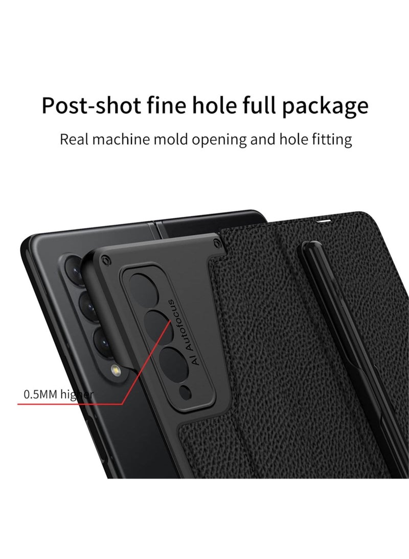 حافظة هاتف متوافقة مع Samsung Galaxy Z Fold 5/ Z Fold 4/ Z Fold 3 5G مع فتحة قلم S وحامل غشاء مقوى مقاوم للخدش وفتحة للبطاقة، قطعة واحدة - Image 2