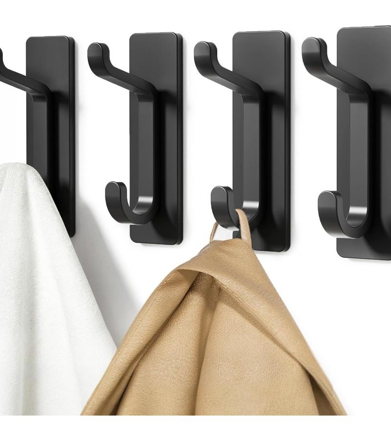 2Pcs Premium Stainless Steel No Drill Adhesive Hooks Scratch Free Height Adjustable Storage Hardware For Clothes - Image 2