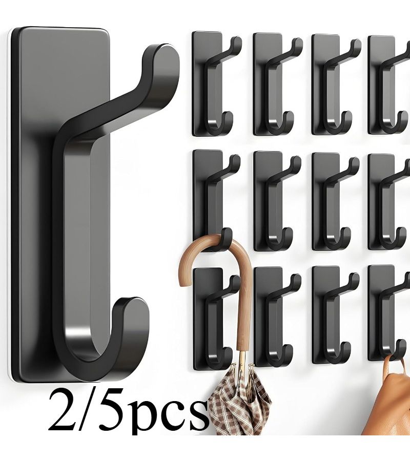 2Pcs Premium Stainless Steel No Drill Adhesive Hooks Scratch Free Height Adjustable Storage Hardware For Clothes - Image 1