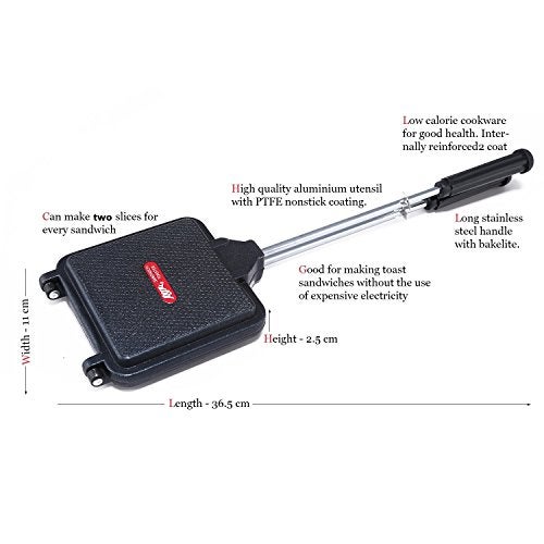 Anjali Aluminium Nonstick Sandwich Toaster Deluxe 2-Cut | Gas Sandwich Toaster Non-Stick Aluminium|Compatibility with Gas Stoves|Flame-Proof Design|Heat-Resistant Handle|Sandwich Maker|Black DTD01-2 - Image 5