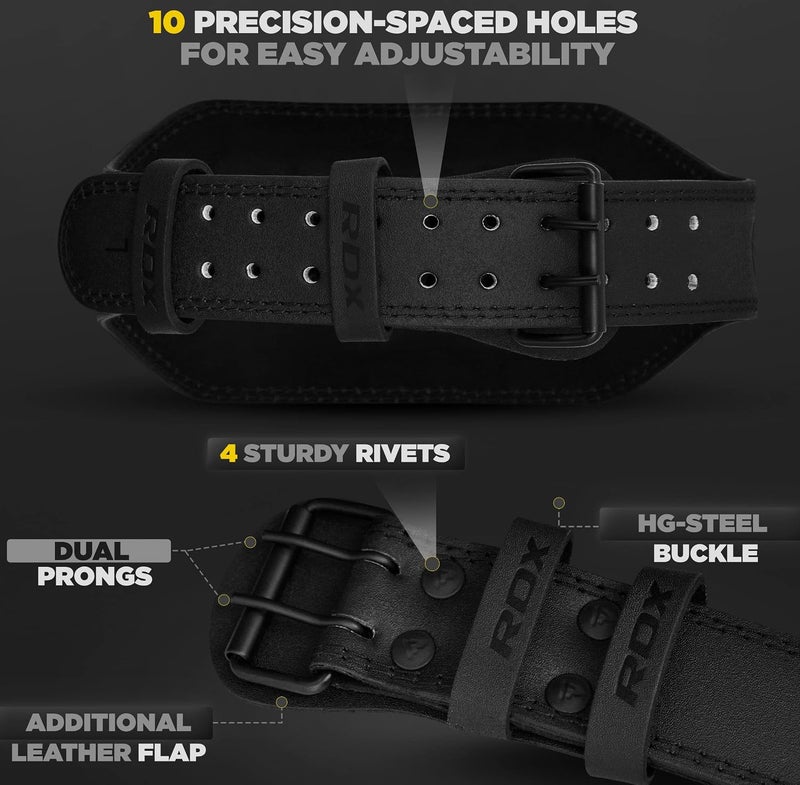 RDX Weight Lifting Belt for Gym Fitness - Cowhide Leather, 4" & 6" Padded, Adjustable for Powerlifting and Bodybuilding -S |Black/Black (WBS-6FB-S) - Image 4
