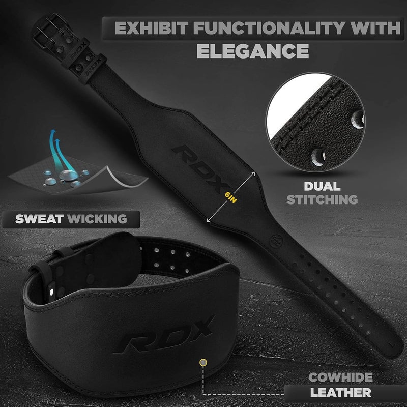 RDX Weight Lifting Belt for Gym Fitness - Cowhide Leather, 4" & 6" Padded, Adjustable for Powerlifting and Bodybuilding -S |Black/Black (WBS-6FB-S) - Image 5