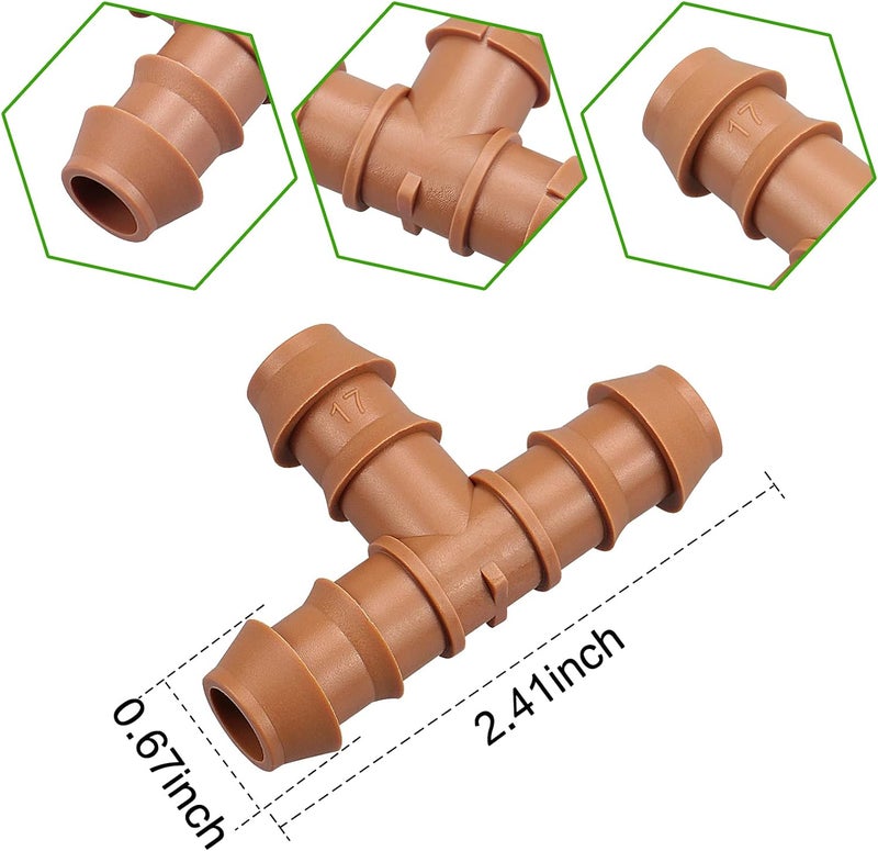 JAYEE 25 Pack Drip Irrigation Barbed Tee Fittings (17mm) for 1/2" Drip Hose(0.600”ID) ，Sprinkler Tubing Connector for Drip System - Image 2