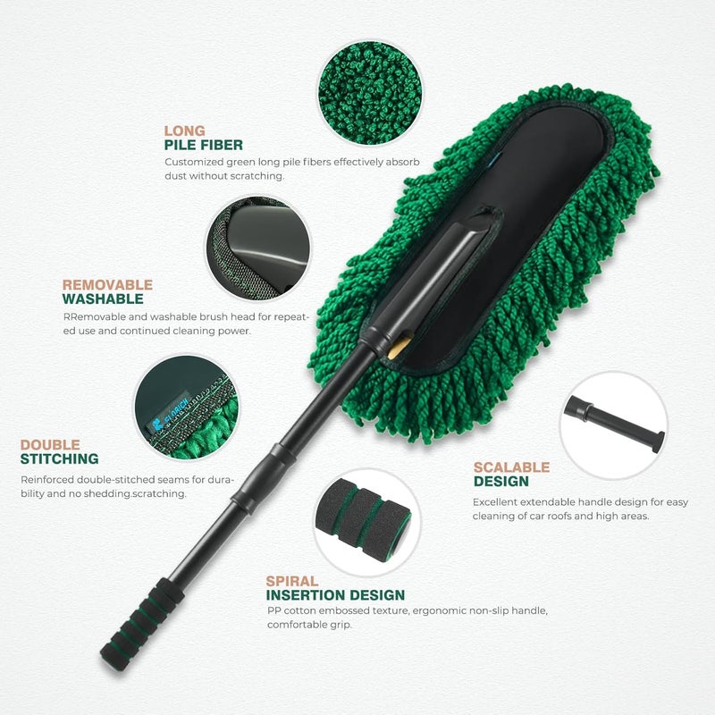 FLORICH Large Microfiber Car Duster Kit, Extendable Car Duster Exterior Scratch Free, Car Cleaning Brush Car Interior Detailing Kit, Car Cleaning Supplies for Cars RV Truck Boat - Image 2