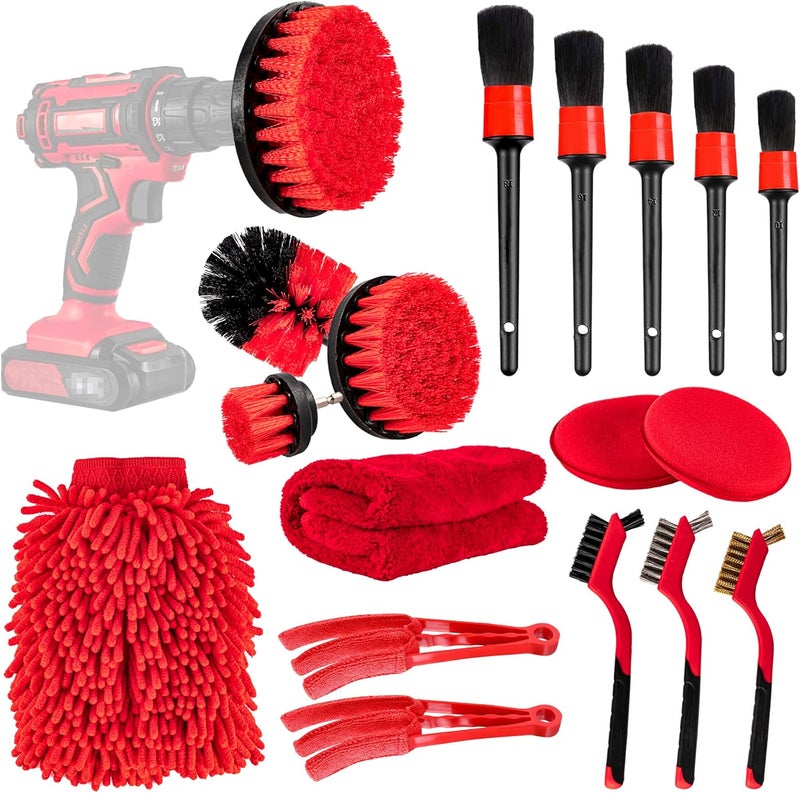 Amiss 18 PCS Car Cleaning Tools Kit with Driller Attachment Set - Image 1