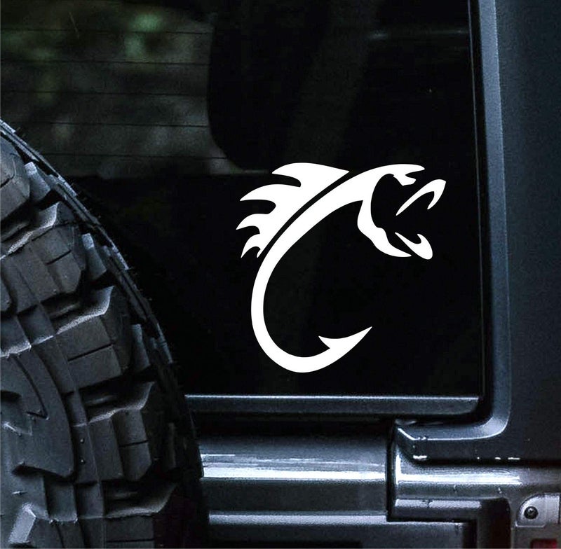 Sunset Graphics  Decals Fish Hook Decal Vinyl Car Sticker Fishing  Cars Trucks Vans Walls Laptop  White  5 inch  SGD000118