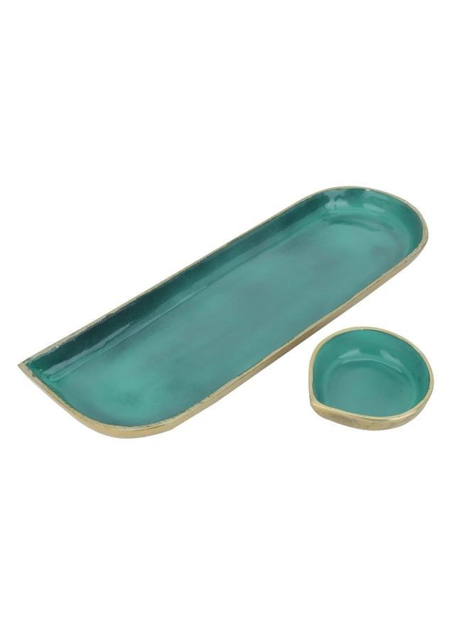 Alsaif Porcelain Serving Plate 38 X 13 X 3 Cm With A Small Bowl Green - Image 2