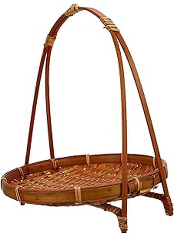 Woven Rattan Fruit Basket With Handle Kitchen Counter Storage Farmhouse Display Tray - Image 1