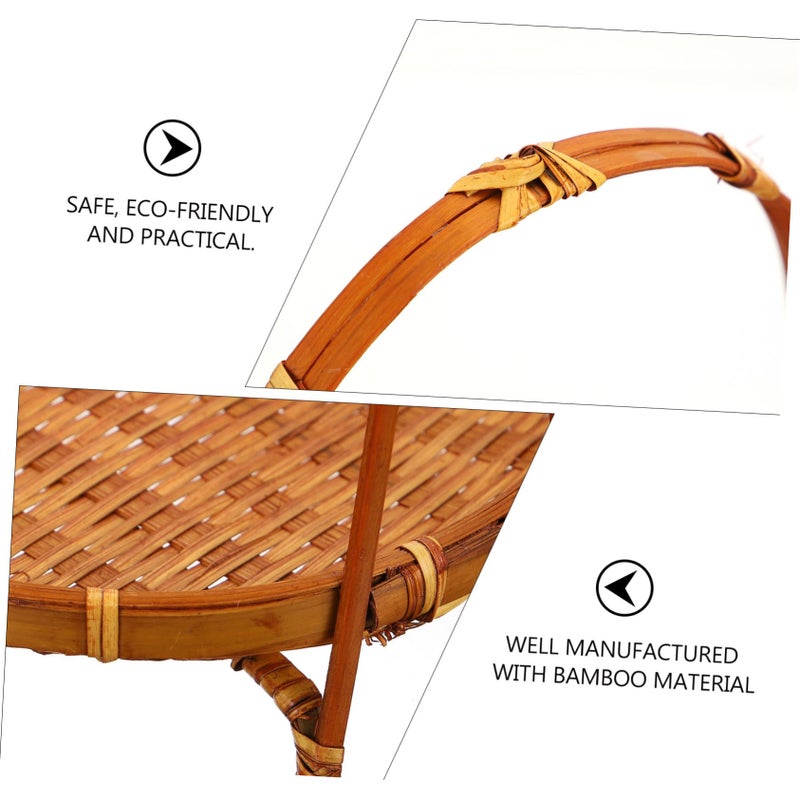 Woven Rattan Fruit Basket With Handle Kitchen Counter Storage Farmhouse Display Tray - Image 4
