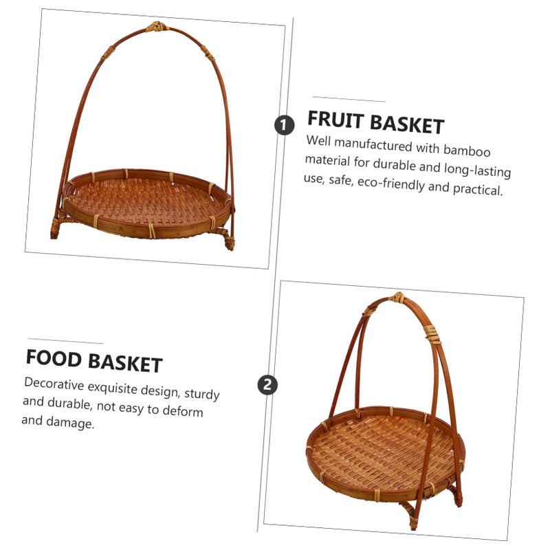 Woven Rattan Fruit Basket With Handle Kitchen Counter Storage Farmhouse Display Tray - Image 3