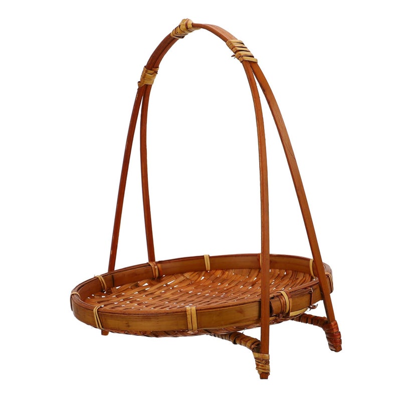 Woven Rattan Fruit Basket With Handle Kitchen Counter Storage Farmhouse Display Tray - Image 2