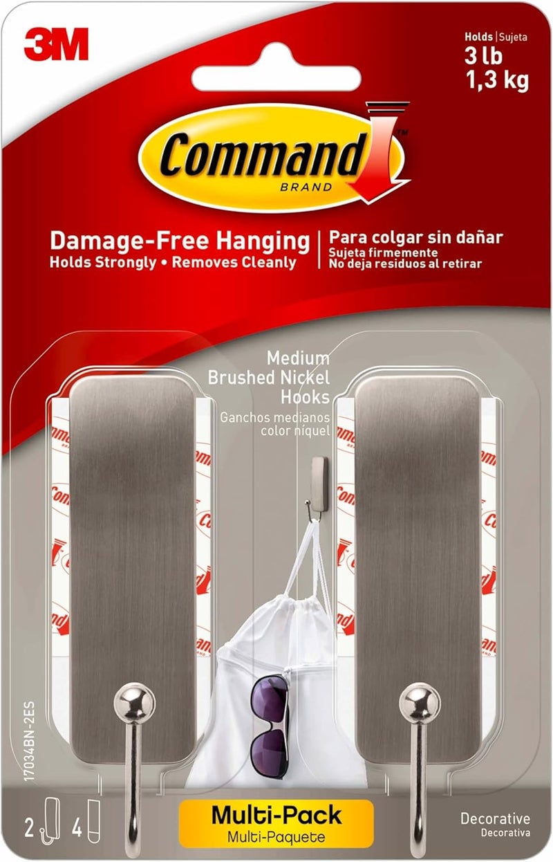 Command Medium Decorative Hooks, Brushed Nickel, 2-Hooks, 4-Strips Per Pack, Decorate Damage-Free - Image 2