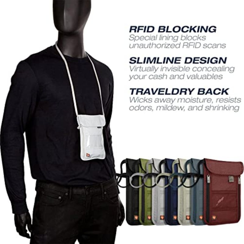 محفظة Lewis N. Clark للجنسين Rfid Blocking Stash Neck، حقيبة سفر + حامل جواز سفر للنساء والرجال 2 حزمة من ملحقات السفر - مخبأ للرقبة - Image 2
