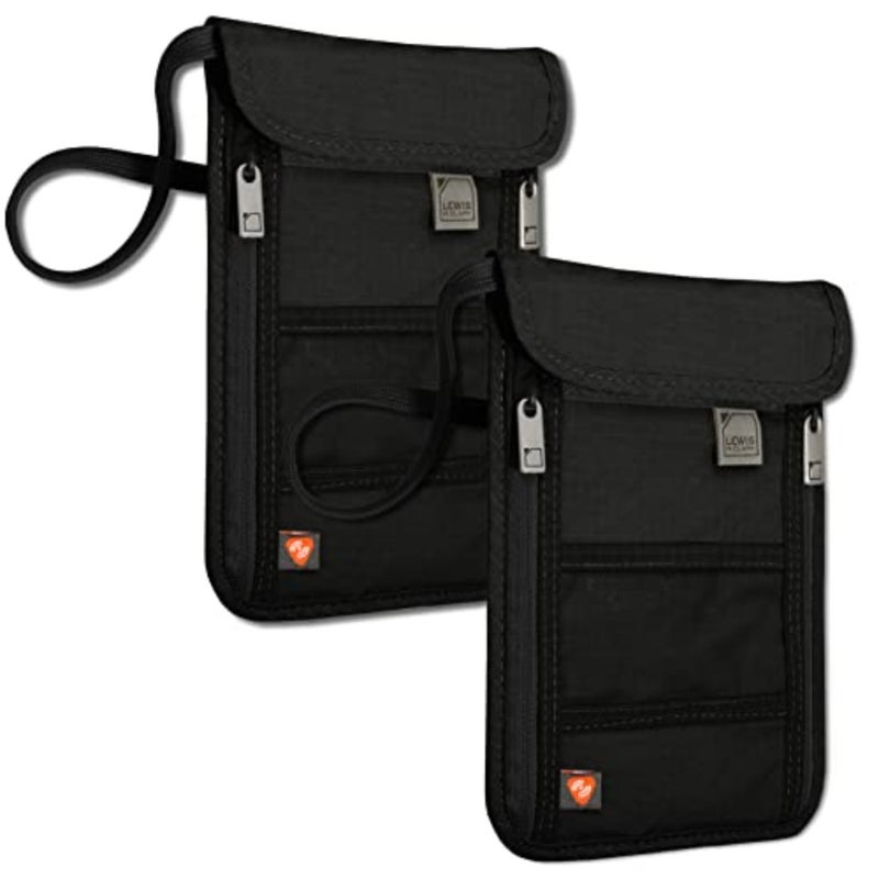 محفظة Lewis N. Clark للجنسين Rfid Blocking Stash Neck، حقيبة سفر + حامل جواز سفر للنساء والرجال 2 حزمة من ملحقات السفر - مخبأ للرقبة - Image 1