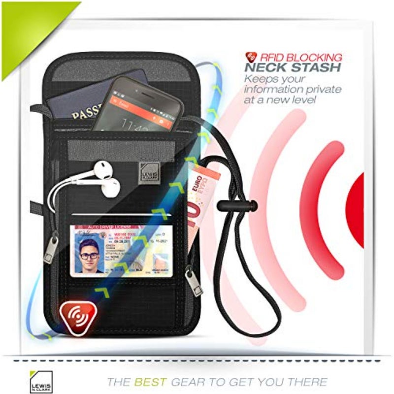 محفظة Lewis N. Clark للجنسين Rfid Blocking Stash Neck، حقيبة سفر + حامل جواز سفر للنساء والرجال 2 حزمة من ملحقات السفر - مخبأ للرقبة - Image 3