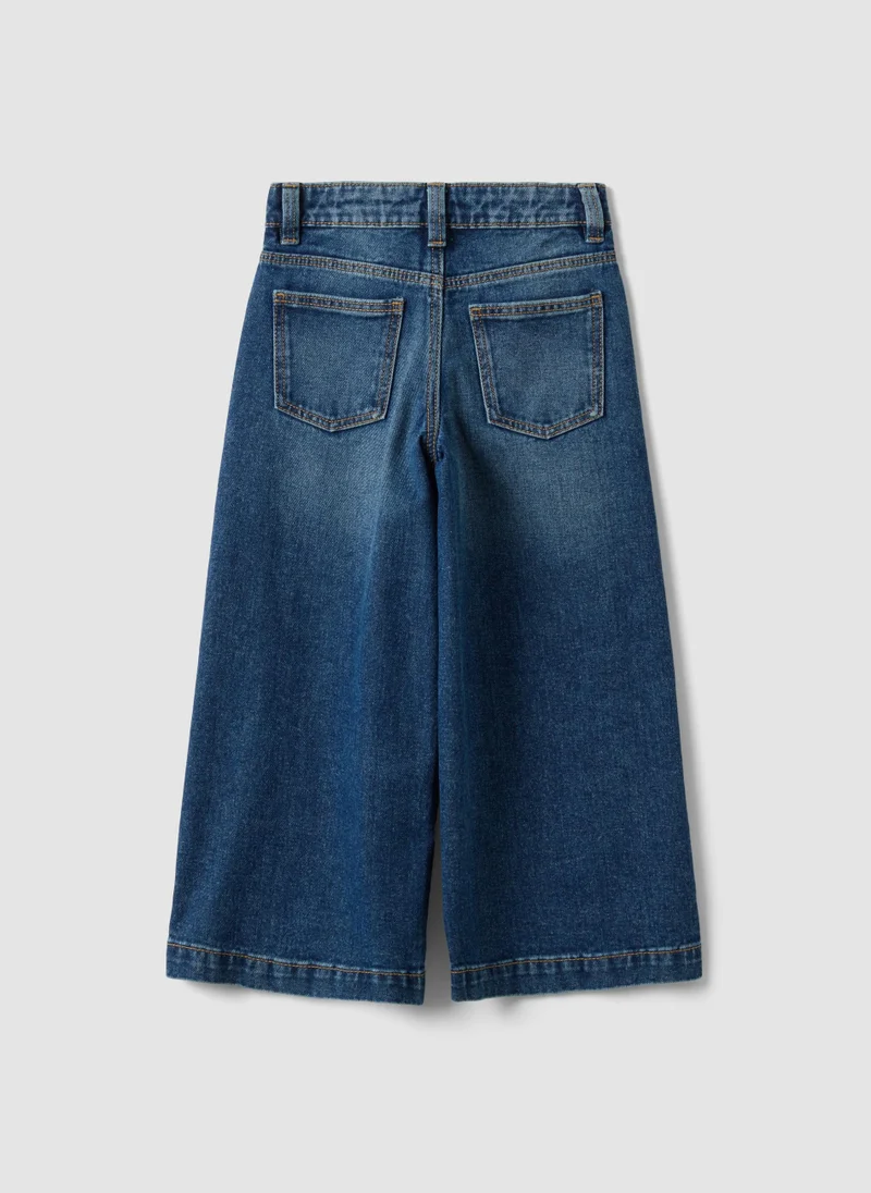 Ovs OVS Blue Wide-Leg Pure Cotton Jeans With Patches For Girls