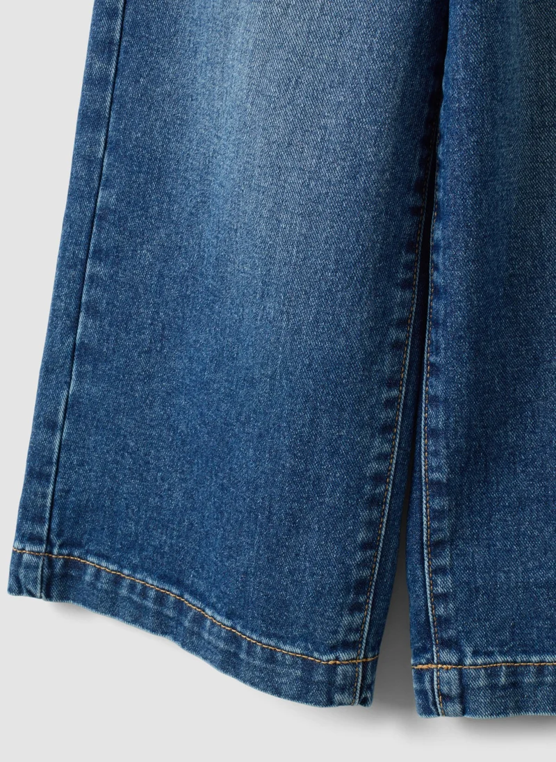 Ovs  OVS Blue Wide-Leg Pure Cotton Jeans With Patches For Girls for Women | Best Price UAE