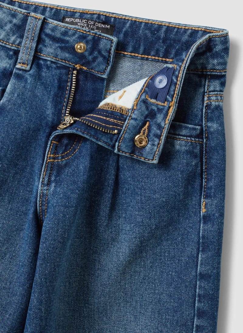 Ovs  OVS Blue Wide-Leg Pure Cotton Jeans With Patches For Girls for Women | Best Price UAE