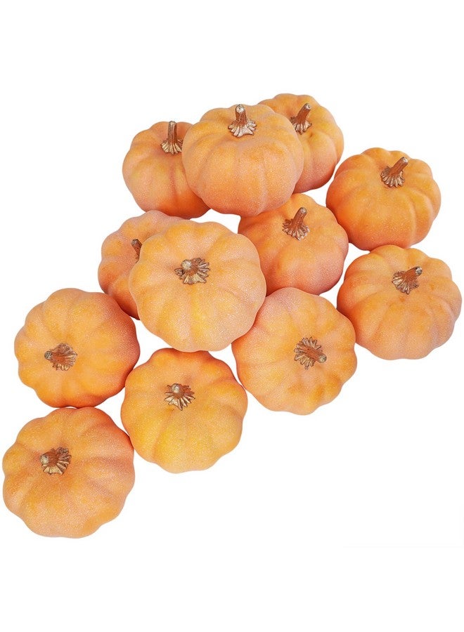 Winlyn 12 Pcs Small Artificial Orange Pumpkins Decorative Fall Pumpkins Rustic Harvest Pumpkins Foam Pumpkins for Gifts Wedding Baby Shower Thanksgiving Halloween Table Centerpiece Mantel Bowl Décor - Image 1