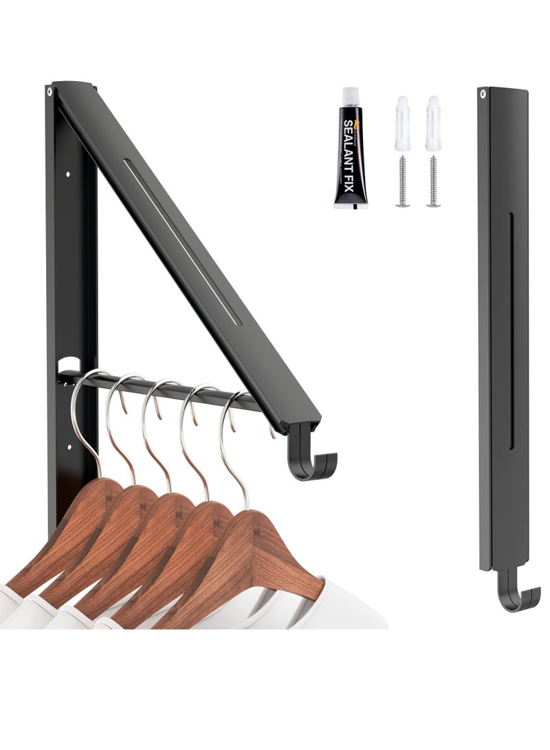KASTWAVE Retractable Clothes Rack, Stealth Clothes Drying Hangers, Wall Mounted Folding Clothes Hanger Drying Rack for Laundry Room Closet Storage Organization (Black) - Image 1